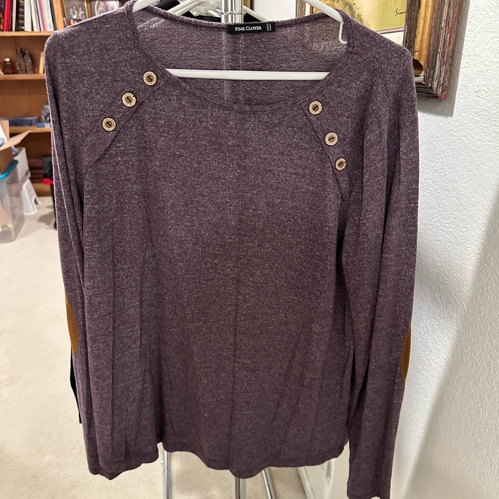 Pink Clover Purple Sweater with Tan Elbow Patch